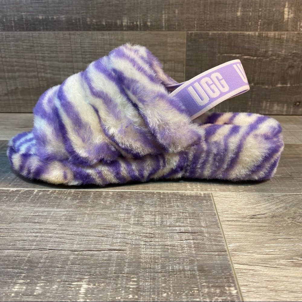 UGG Purple and White Fuzzy Sandals - Picture 2 of 7